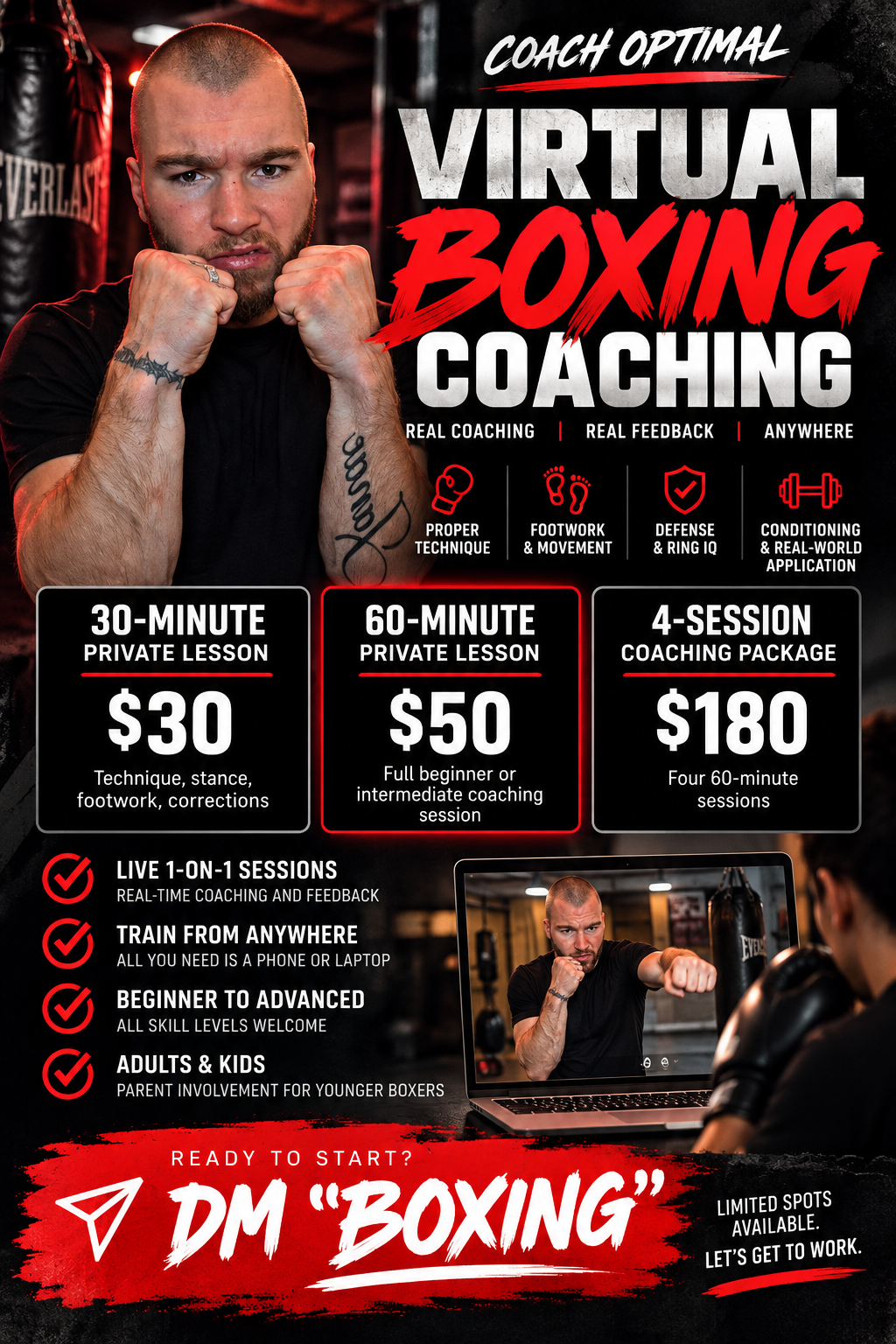 Virtual Boxing Coaching — 60-Minute Private Lesson